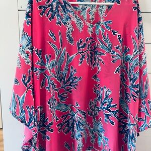 Belle by Kim Gravel Vibrant Pink and Blue Leafy Blouse